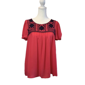 Pink & Blue Moulinette Soeurs Beaded & Embroidered blouse w/short Sleeve size M